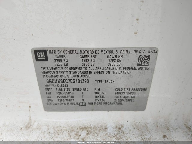 Aukcja sprzedaży 2014 Chevrolet Silverado 1500 2lz, vin: 3GCUKSEC7EG181398, numer aukcji: 44533134