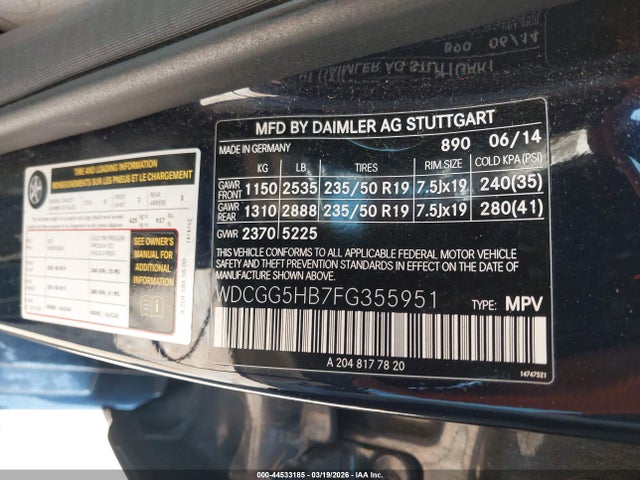 44533185 :رقم المزاد ، WDCGG5HB7FG355951 vin ، 2015 Mercedes-benz Glk 350 مزاد بيع
