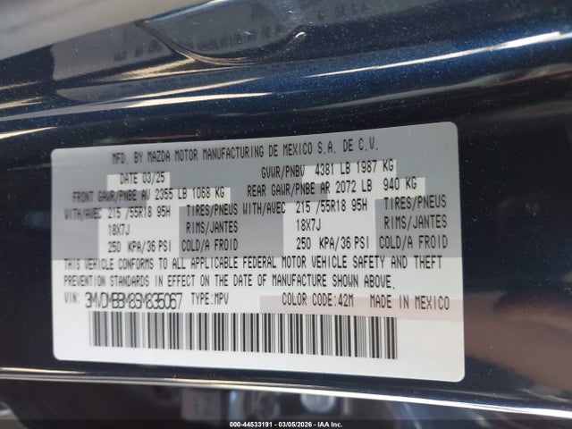 44533191 :رقم المزاد ، 3MVDMBBM8SM835067 vin ، 2025 Mazda Cx-30 2.5 S Select Sport مزاد بيع