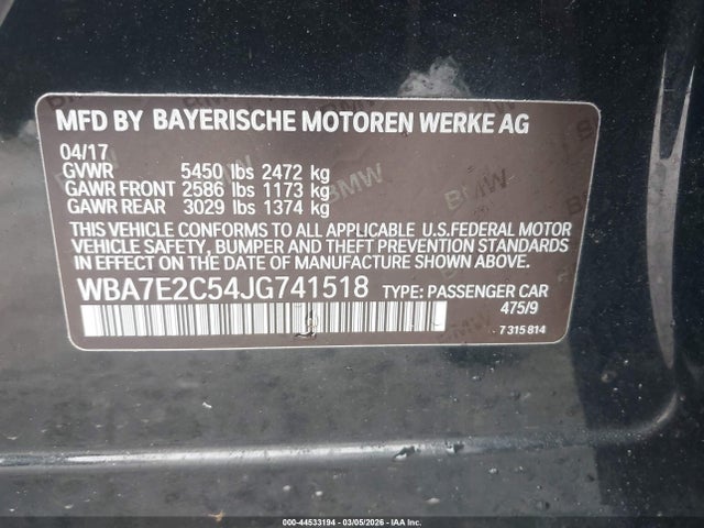 44533194 :رقم المزاد ، WBA7E2C54JG741518 vin ، 2018 Bmw 740i مزاد بيع