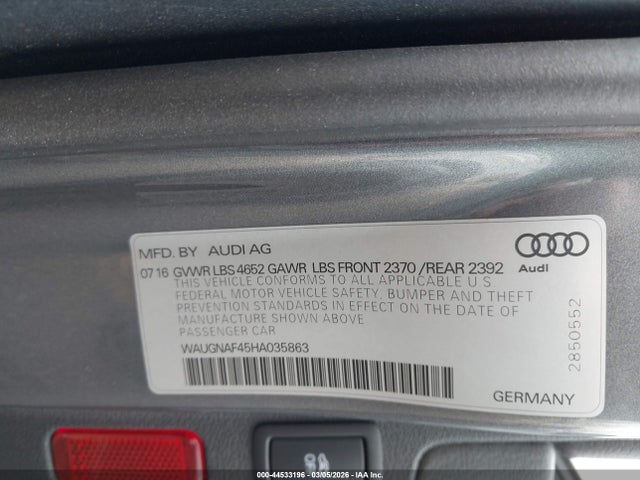 Aukcja sprzedaży 2017 Audi A4 2.0t Premium, vin: WAUGNAF45HA035863, numer aukcji: 44533196