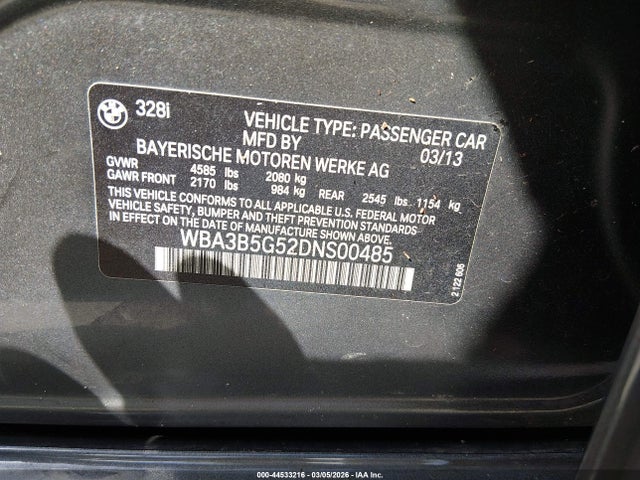 2013 BMW 328I WBA3B5G52DNS00485 Photo 8