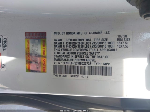 2021 HONDA ODYSSEY 5FNRL6H57MB022733 Photo 8