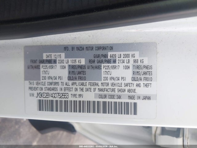 Auction sale of the 2016 Mazda Cx-5 Sport, vin: JM3KE2BY4G0752553, lot number: 44533261