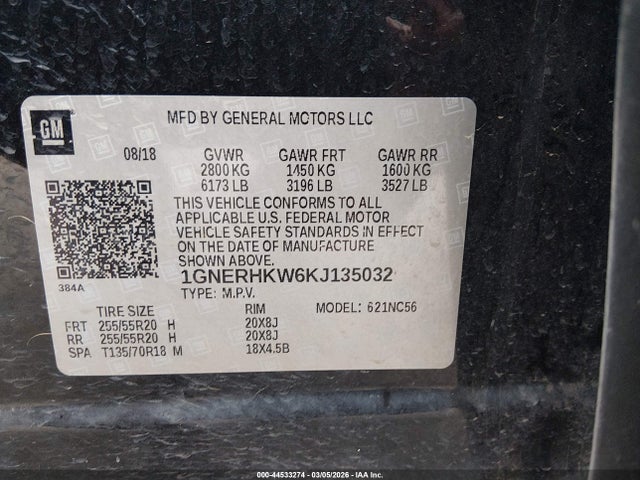 1GNERHKW6KJ135032 Chevrolet Traverse 3lt