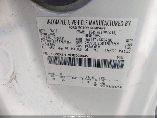 44533292 :رقم المزاد ، 1FD0X5HT9GED30445 vin ، 2016 Ford F-550 Chassis Xl مزاد بيع
