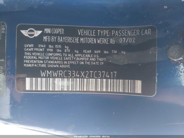 2002 MINI COOPER WMWRC334X2TC37417 Photo 8