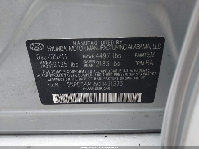 2012 HYUNDAI SONATA 5NPEC4AB5CH431333 Photo 8