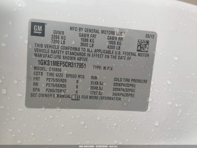 Продаж на аукціоні авто 2012 Gmc Yukon Xl 1500 Denali, vin: 1GKS1MEF5CR317951, номер лоту: 44533366