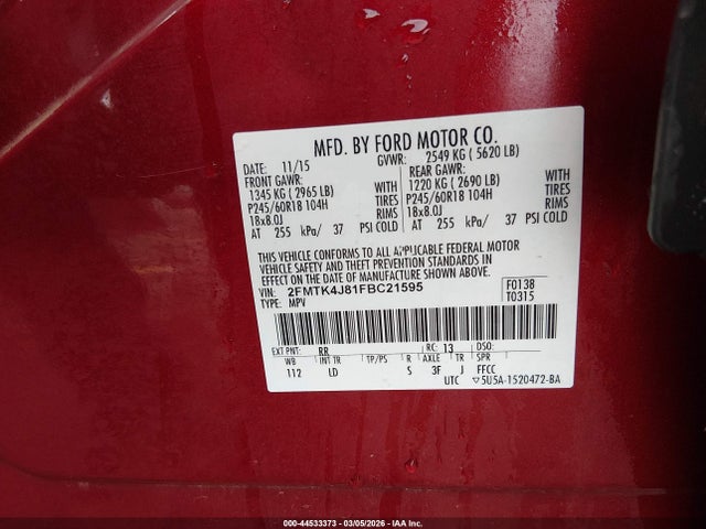 Ford EDGE SEL 2015 2FMTK4J81FBC21595 Image 9