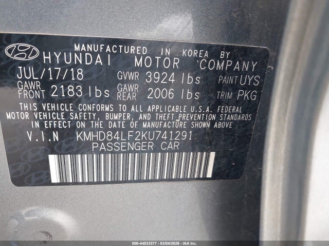 2019 HYUNDAI ELANTRA KMHD84LF2KU741291 Photo 8