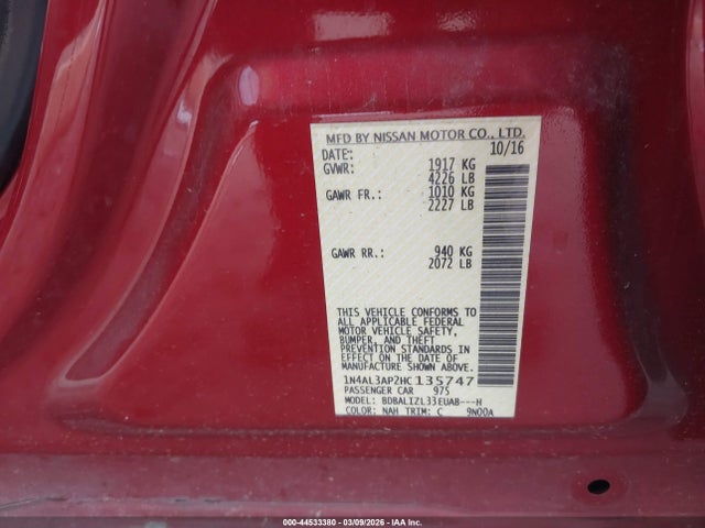 1N4AL3AP2HC135747 Nissan Altima 2.5 Sv