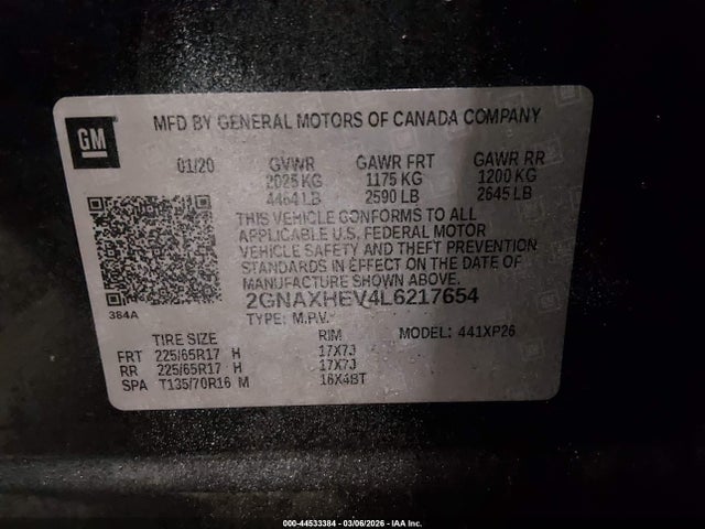 2020 CHEVROLET EQUINOX 2GNAXHEV4L6217654 Photo 8