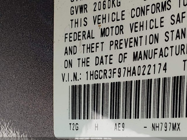 1HGCR3F97HA022174 Honda Accord Touring V6