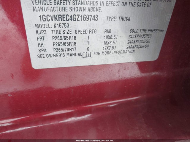 1GCVKREC4GZ169743 Chevrolet Silverado 1500 1lt