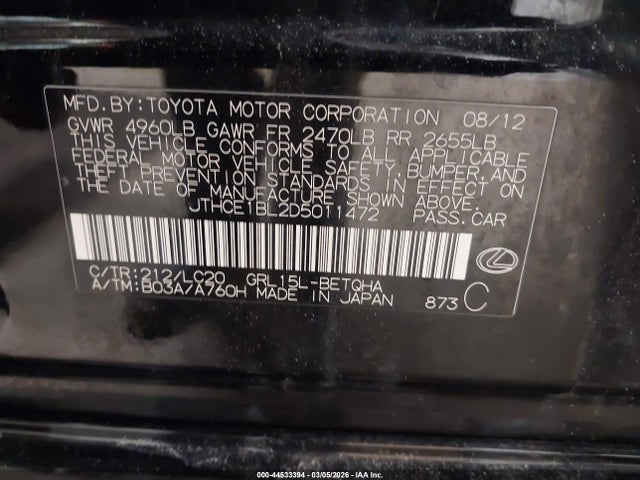 Продаж на аукціоні авто 2013 Lexus Gs 350, vin: JTHCE1BL2D5011472, номер лоту: 44533394