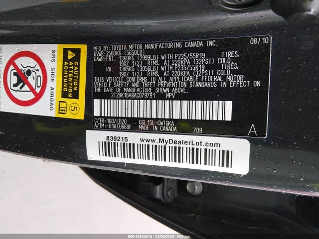44533415 :رقم المزاد ، 2T2BK1BA8AC079791 vin ، 2010 Lexus Rx 350 مزاد بيع