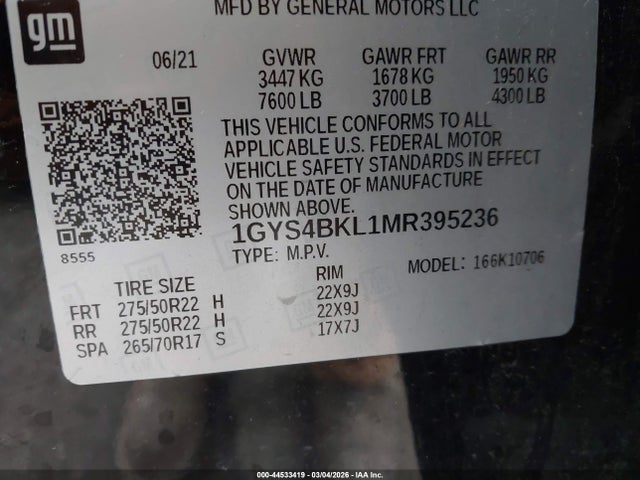 44533419 :رقم المزاد ، 1GYS4BKL1MR395236 vin ، 2021 Cadillac Escalade 4wd Premium Luxury مزاد بيع
