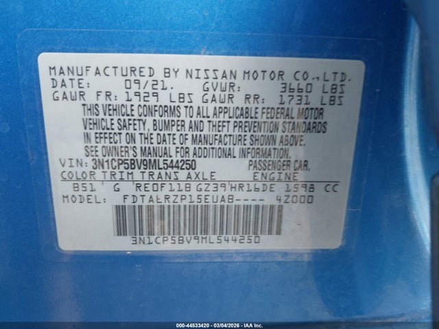 3N1CP5BV9ML544250 Nissan Kicks S Xtronic Cvt