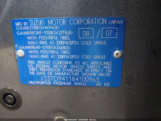 2008 SUZUKI GRAND VITARA JS3TD941184100963 Photo 8