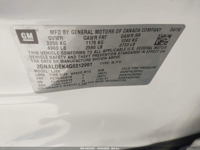 2GNALDEK4G6312991 Chevrolet Equinox Ltz