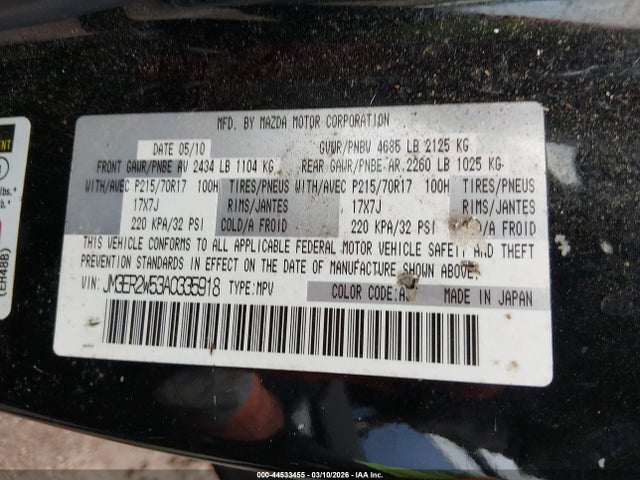 Aukcja sprzedaży 2010 Mazda Cx-7 I Sv, vin: JM3ER2W53A0335918, numer aukcji: 44533455