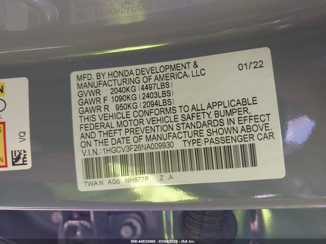 2022 HONDA ACCORD HYBRID 1HGCV3F26NA009930 Photo 8