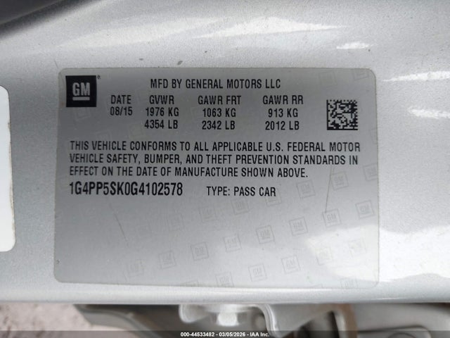 Aukcja sprzedaży 2016 Buick Verano, vin: 1G4PP5SK0G4102578, numer aukcji: 44533482
