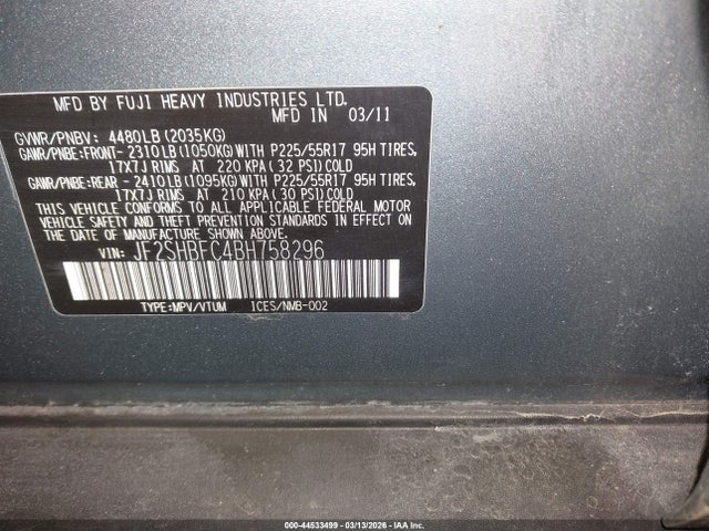 Продаж на аукціоні авто 2011 Subaru Forester 2.5x Limited, vin: JF2SHBFC4BH758296, номер лоту: 44533499