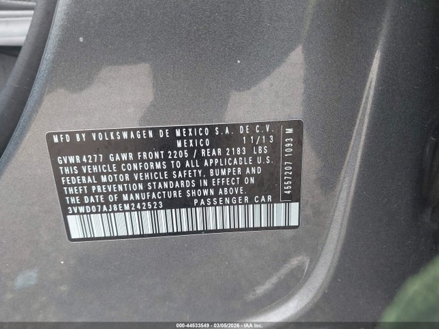 44533549 :رقم المزاد ، 3VWD07AJ8EM242523 vin ، 2014 Volkswagen Jetta 1.8t Se مزاد بيع