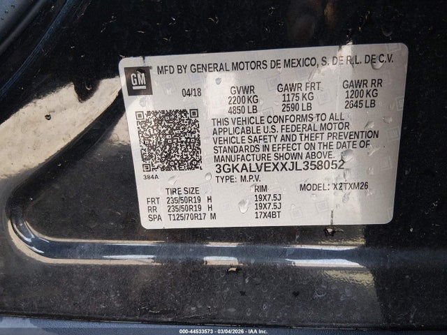 Aukcja sprzedaży 2018 Gmc Terrain Slt, vin: 3GKALVEXXJL358052, numer aukcji: 44533573