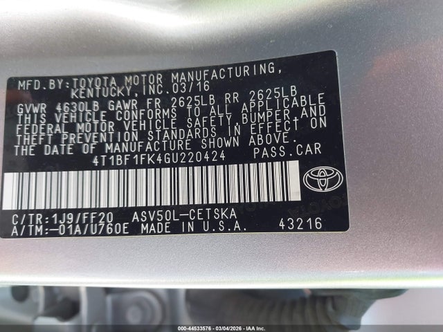 Toyota CAMRY SE 2016 4T1BF1FK4GU220424 Image 9