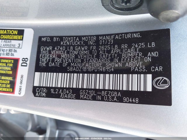 58ADZ1B16PU146154 Lexus ES 350