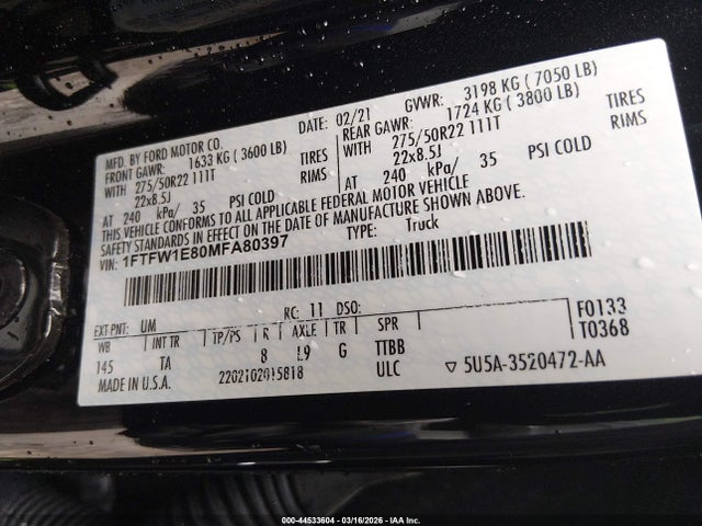 2021 FORD F-150 1FTFW1E80MFA80397 Photo 8