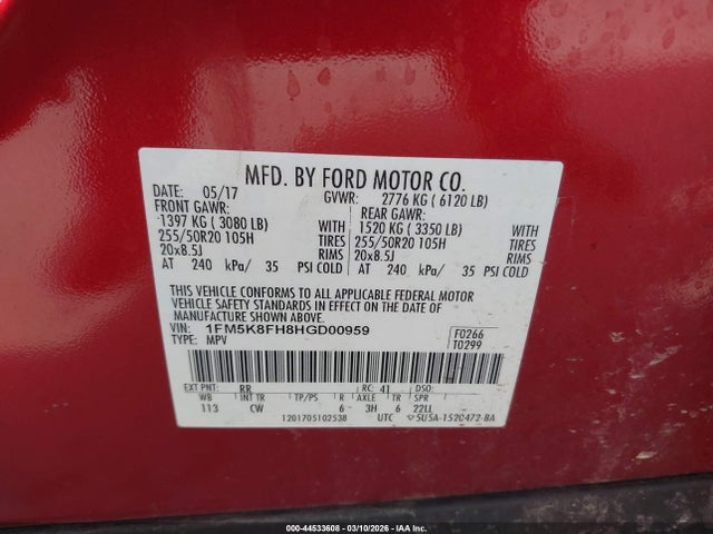 Ford Explorer Limited 2017 1FM5K8FH8HGD00959 Image 18