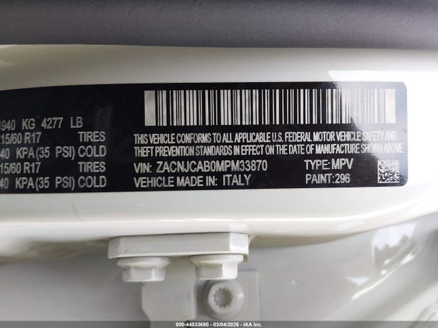 Aukcja sprzedaży 2021 Jeep Renegade Sport Fwd, vin: ZACNJCAB0MPM33870, numer aukcji: 44533690