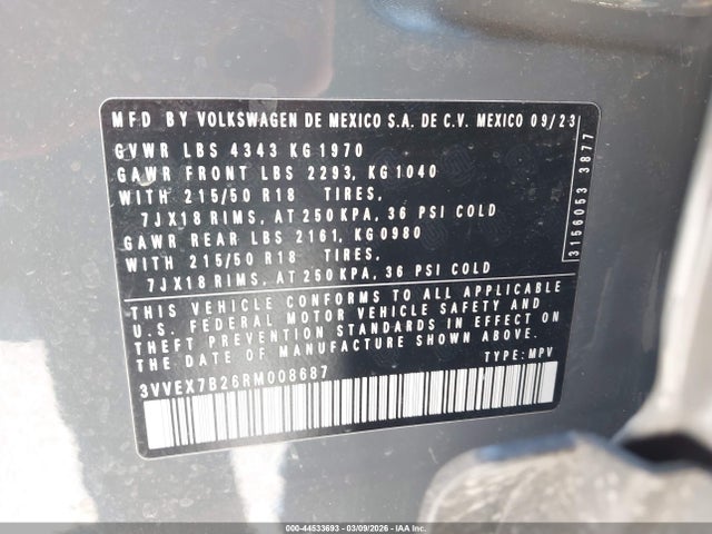 Продаж на аукціоні авто 2024 Volkswagen Taos 1.5t Se, vin: 3VVEX7B26RM008687, номер лоту: 44533693