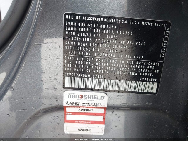 2022 VOLKSWAGEN TIGUAN 3VVCB7AX9NM097698 Photo 8