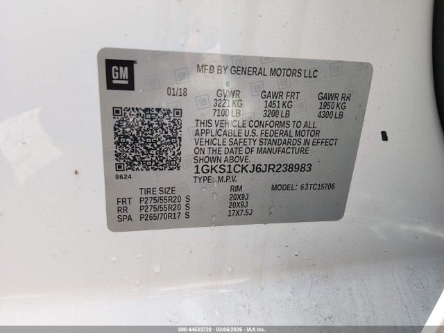 Aukcja sprzedaży 2018 Gmc Yukon Denali, vin: 1GKS1CKJ6JR238983, numer aukcji: 44533728