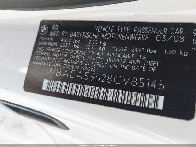 Aukcja sprzedaży 2008 Bmw 650i, vin: WBAEA53528CV85145, numer aukcji: 44533731