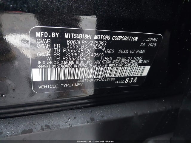 Aukcja sprzedaży 2025 Mitsubishi Outlander Phev Sel Black Edition/sel Platinum Edition/sel S-awc, vin: JA4T5WA98SZ049499, numer aukcji: 44533745