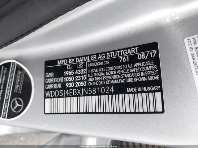 Продажа на аукционе авто 2018 Mercedes-benz Cla 250, vin: WDDSJ4EBXJN581024, номер лота: 44533794