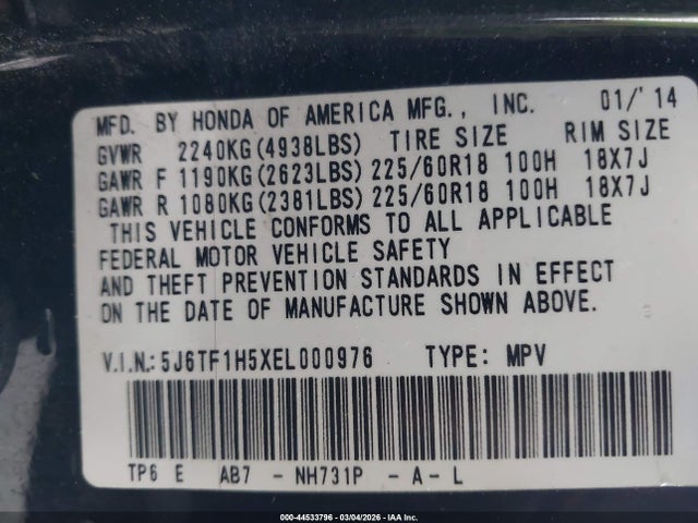 5J6TF1H5XEL000976 Honda Crosstour Ex-l V6