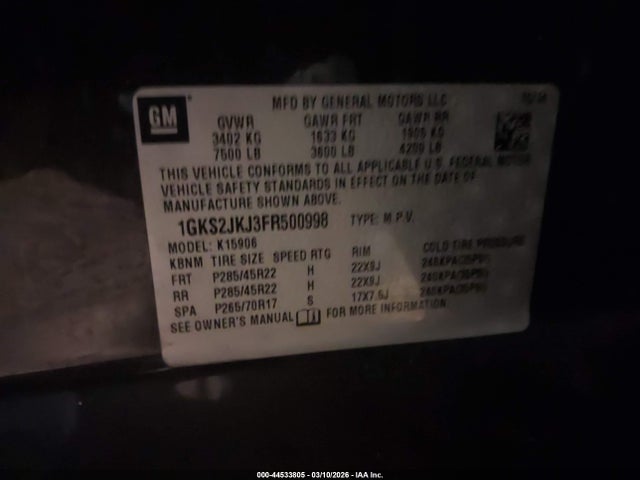 Aukcja sprzedaży 2015 Gmc Yukon Xl 1500 Denali, vin: 1GKS2JKJ3FR500998, numer aukcji: 44533805