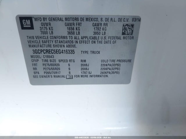 3GCPCREC5EG416335 Chevrolet Silverado 1500 1lt