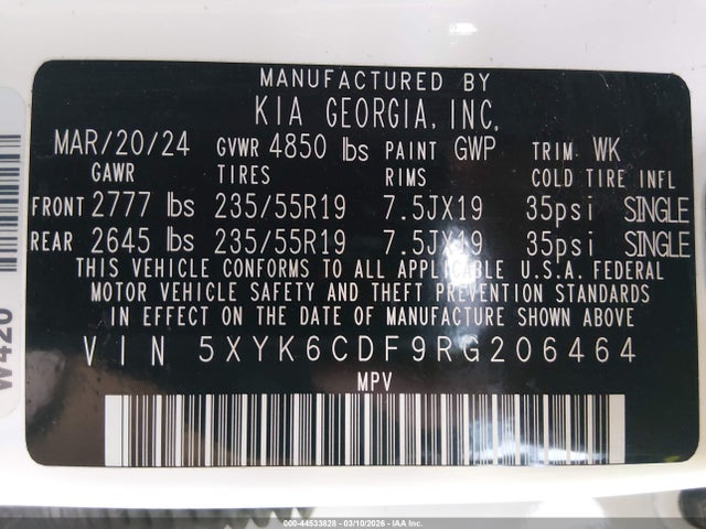2024 Kia Sportage X-line მანქანა იყიდება აუქციონზე, vin: 5XYK6CDF9RG206464, აუქციონის ნომერი: 44533828
