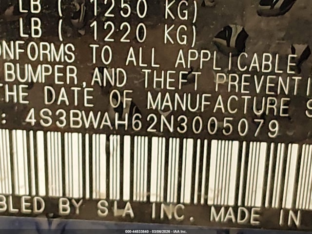 4S3BWAH62N3005079 Subaru Legacy Sport