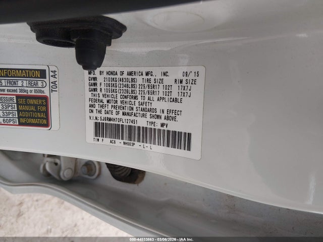 Honda Cr-v Ex-l 2015 5J6RM4H70FL127451 Image 9