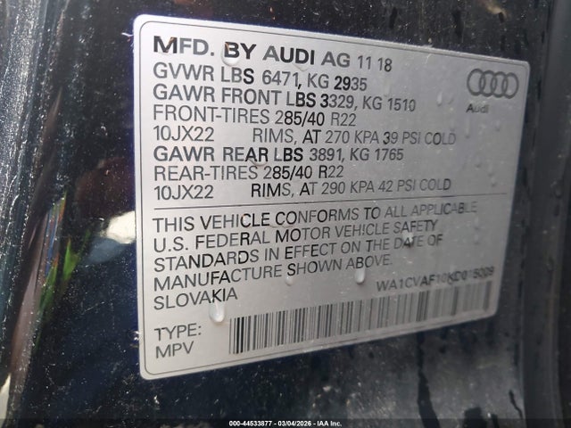 Aukcja sprzedaży 2019 Audi Q8 55 Premium, vin: WA1CVAF10KD015009, numer aukcji: 44533877