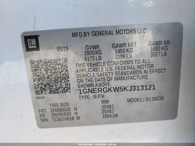 1GNERGKW5KJ313121 Chevrolet Traverse 1lt